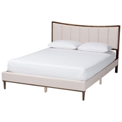 Baxton Studio Nikolai Mid-Century Channel Tufted Beige Fabric and Wenge Brown Wood Queen Bed